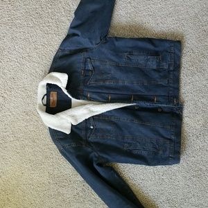 MEN'S WRANGLER SHERPA LINED DENIM JACKET IN DARK INDIGO, Size Large